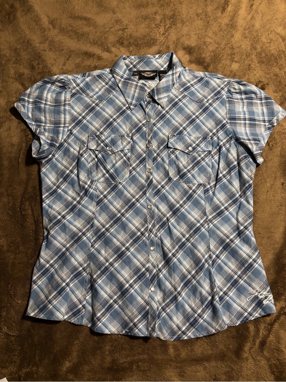 Harley-Davidson Women’s Plaid Short Sleeve Snap Button Shirt Size XXL
